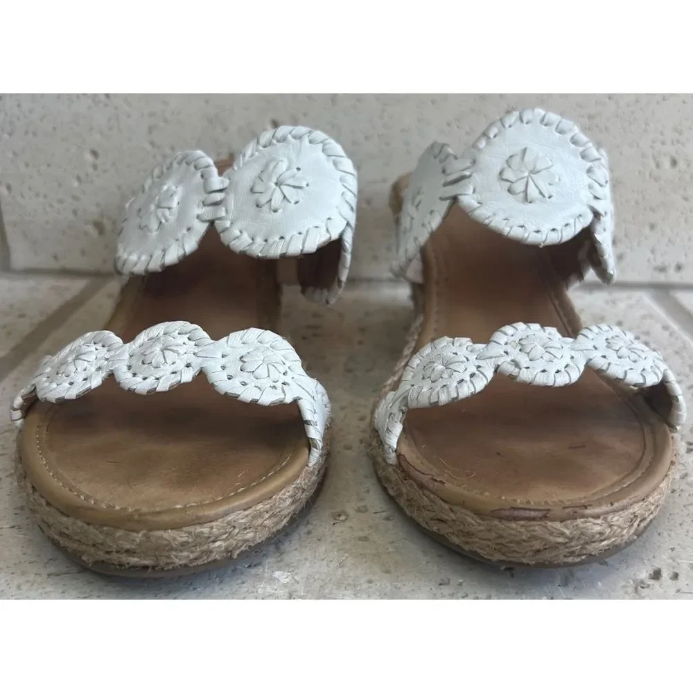 Jack Rogers Shelby White Leather Wedge Espadrille Slip On Sandals Size 8…